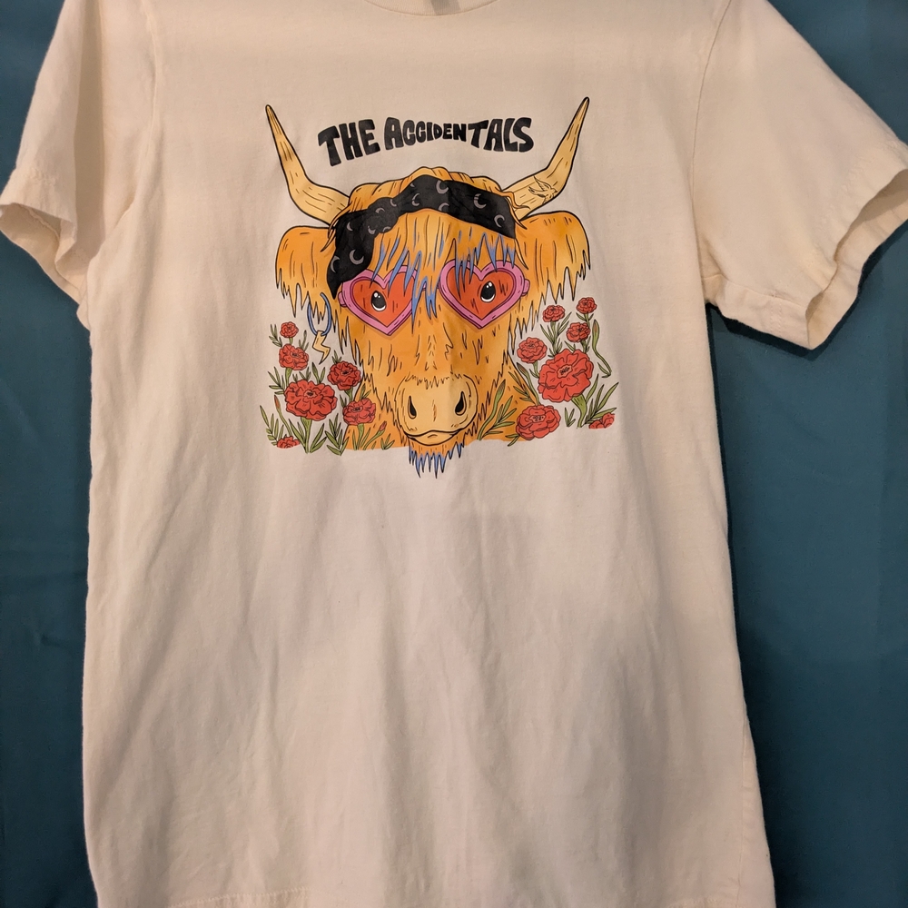 The Accidentals Band Graphic T-Shirt with Bull and Floral Design.